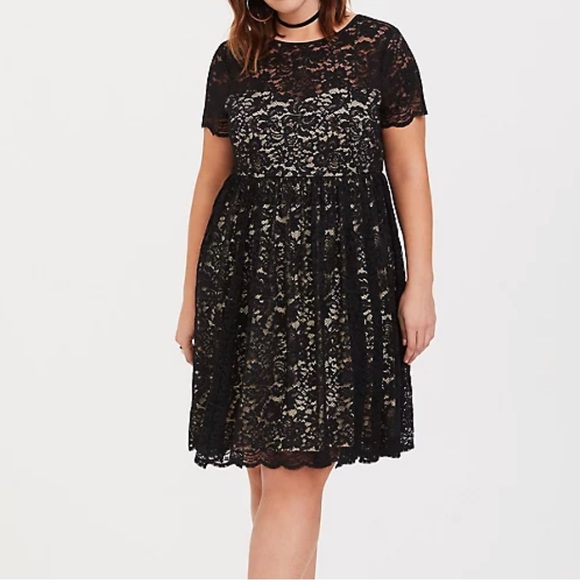Torrid Black Lace Illusion Neck Skater Dress. Plus size 1 - Picture 1 of 10